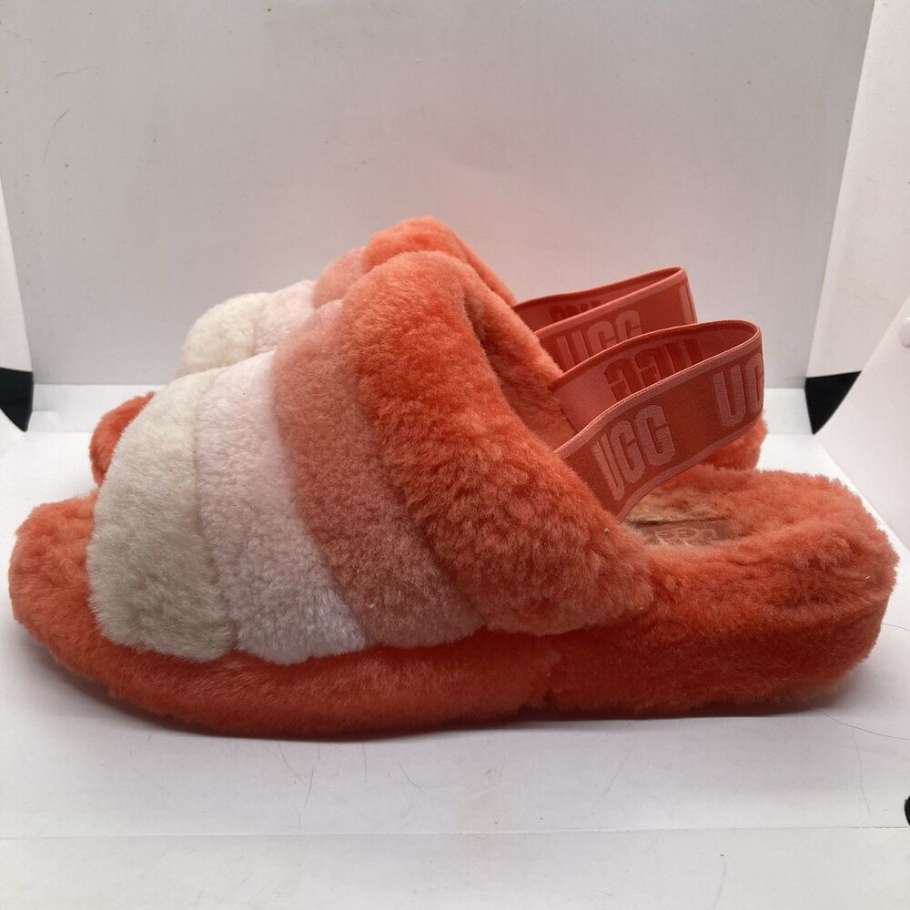 UGG Australia Fluff Yeah Slides  Womens 9 Lava Flow Orange Multi Slippers